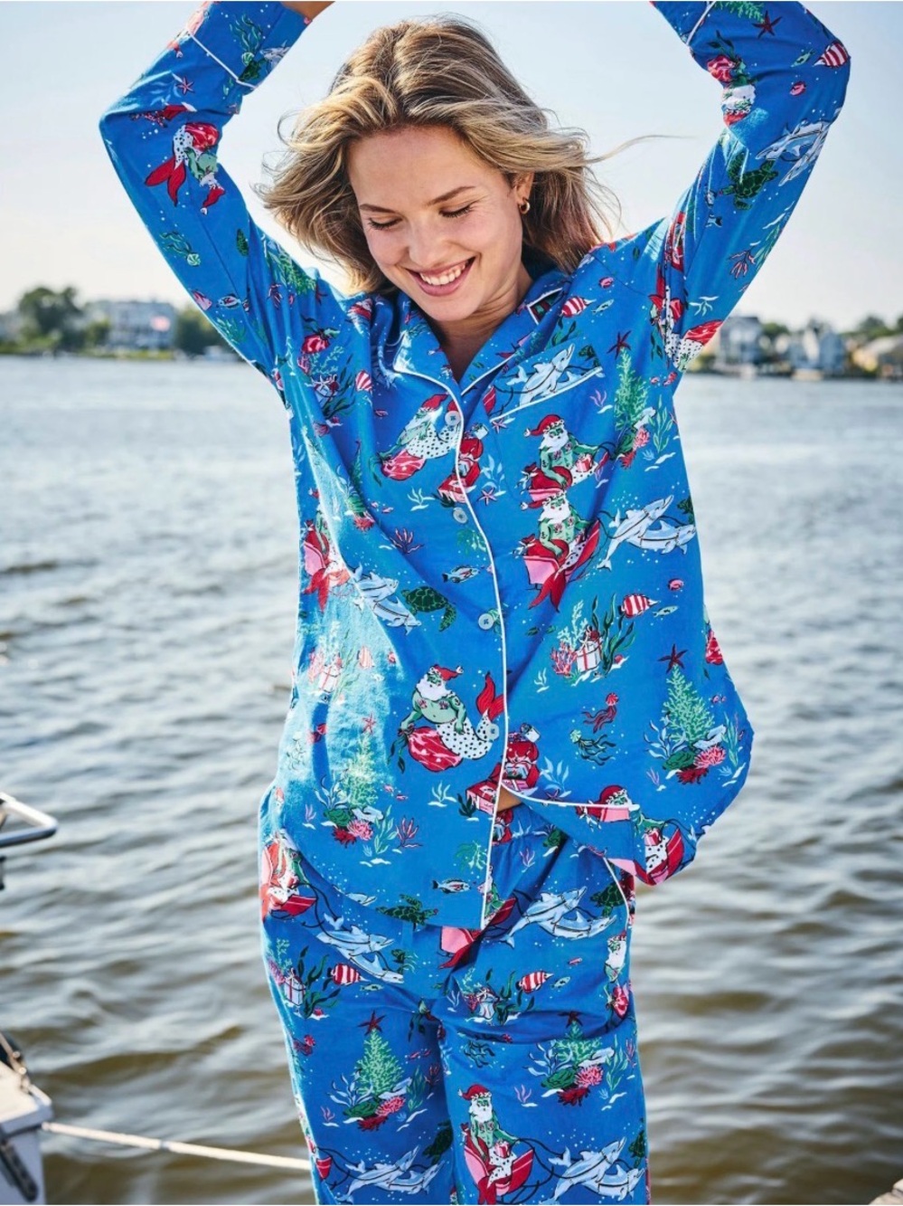 Printfresh Merry Mermen Dolphin Tails Long Pajama Set Blue XXS NWT